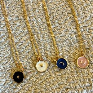 New Super Cute Set of Four Enamel Necklaces Sun Moon Stars Horseshoe
